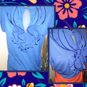 Royal Blue Heart Soul Ruffled Blouse Lg